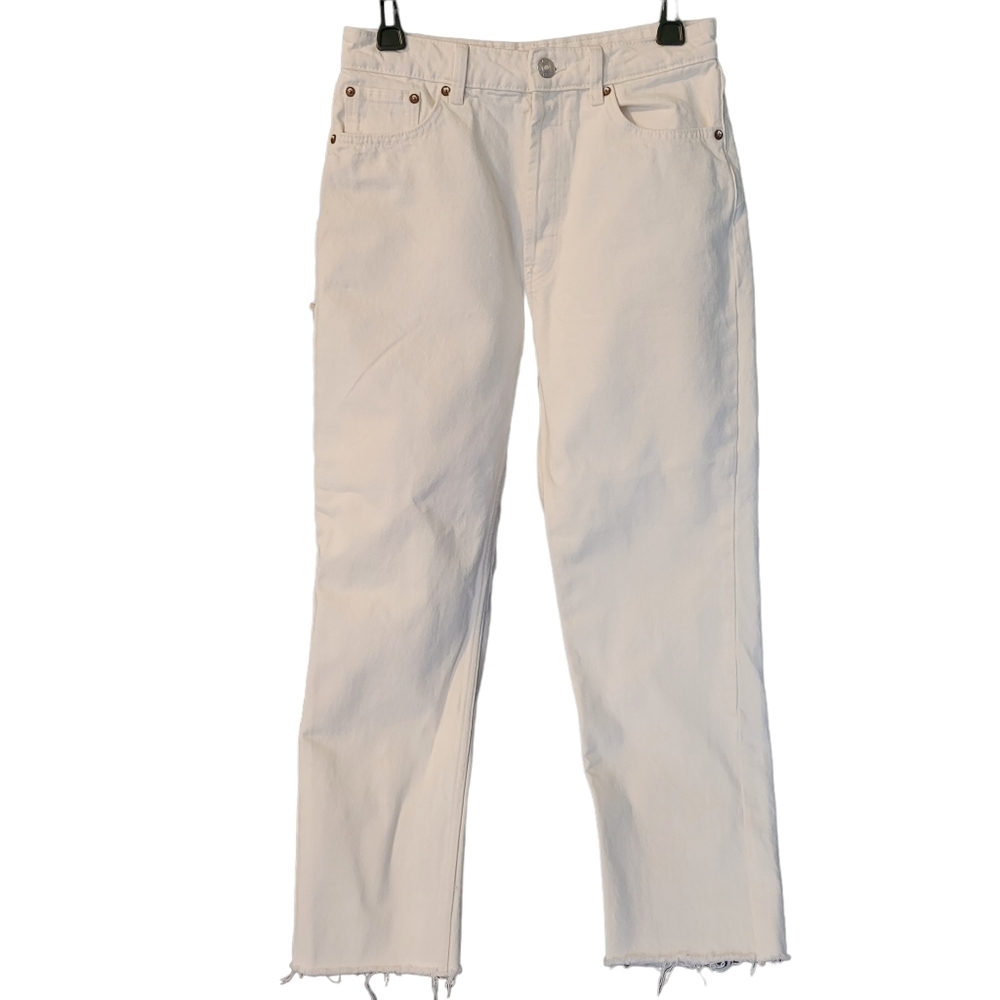 ZARA oyster white high rise button fly jeans size 8